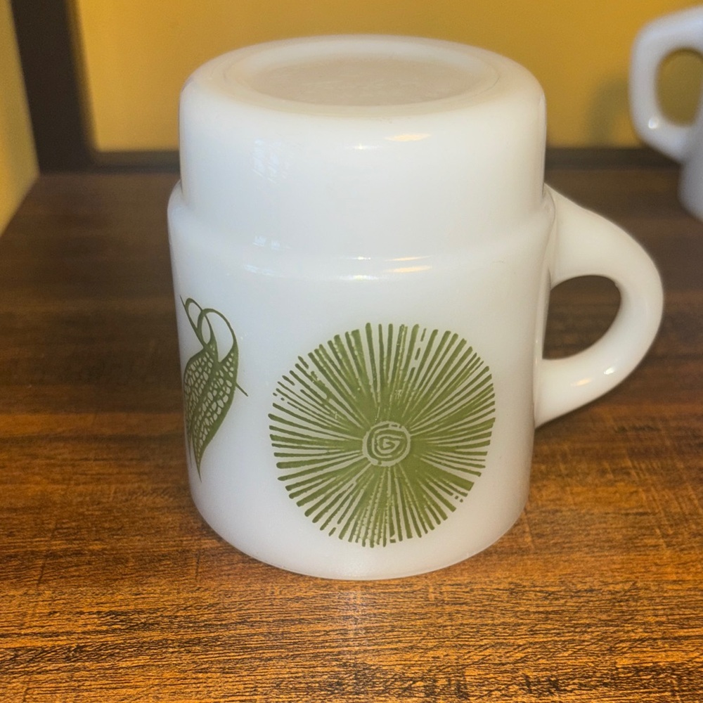 Fire King White Mug with Green Design